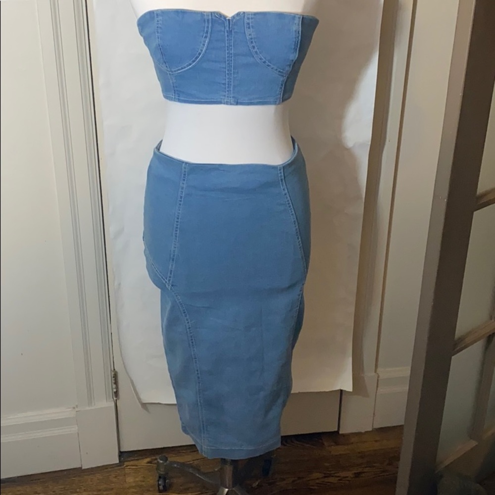 2pc Denim bandeau top and matching skirt